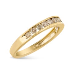 14k Yellow Gold over Sterling Silver 1/2 Ct Champagne Diamond 11 Stone Band Ring