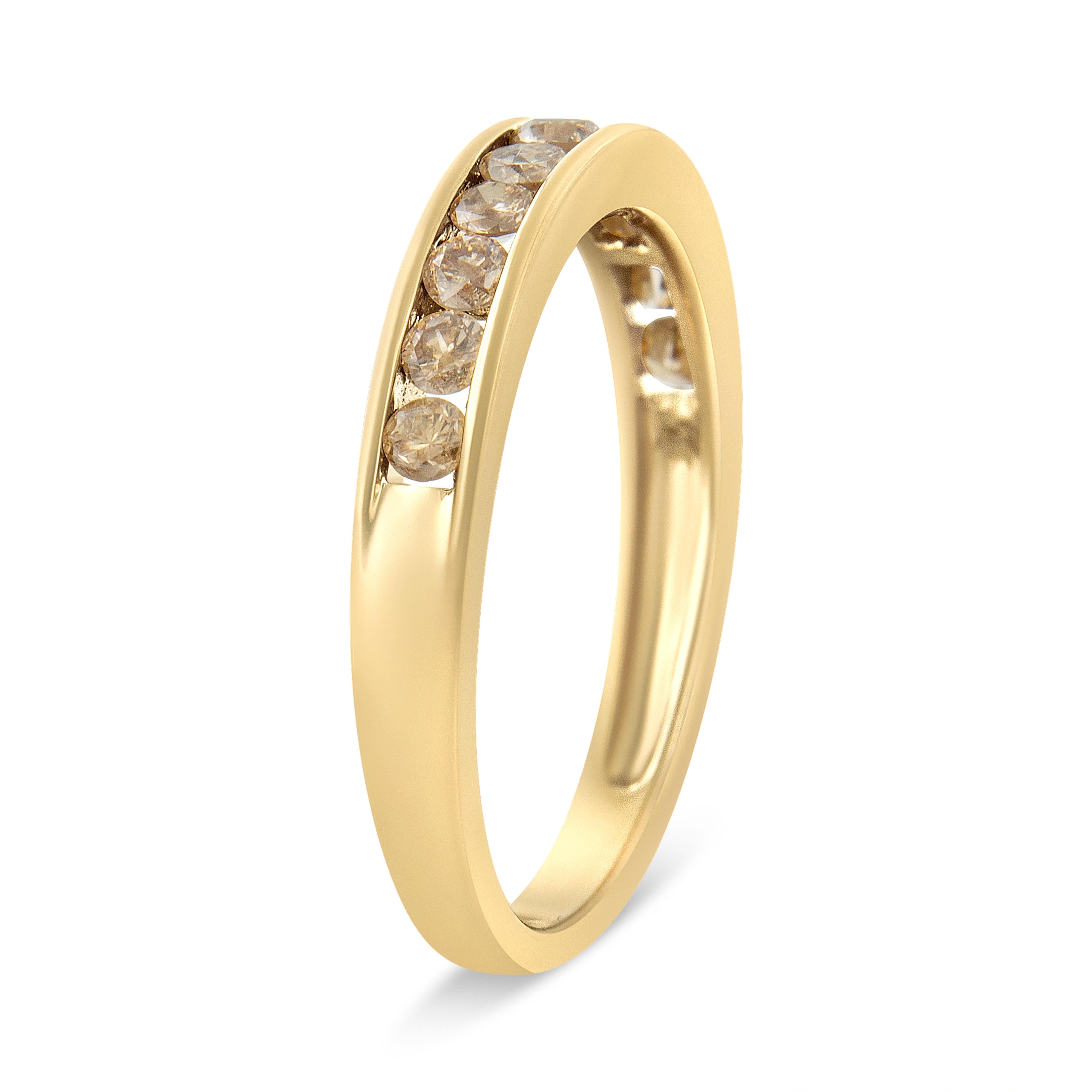 For Sale:  14k Yellow Gold over Sterling Silver 1/2 Ct Champagne Diamond 11 Stone Band Ring 3
