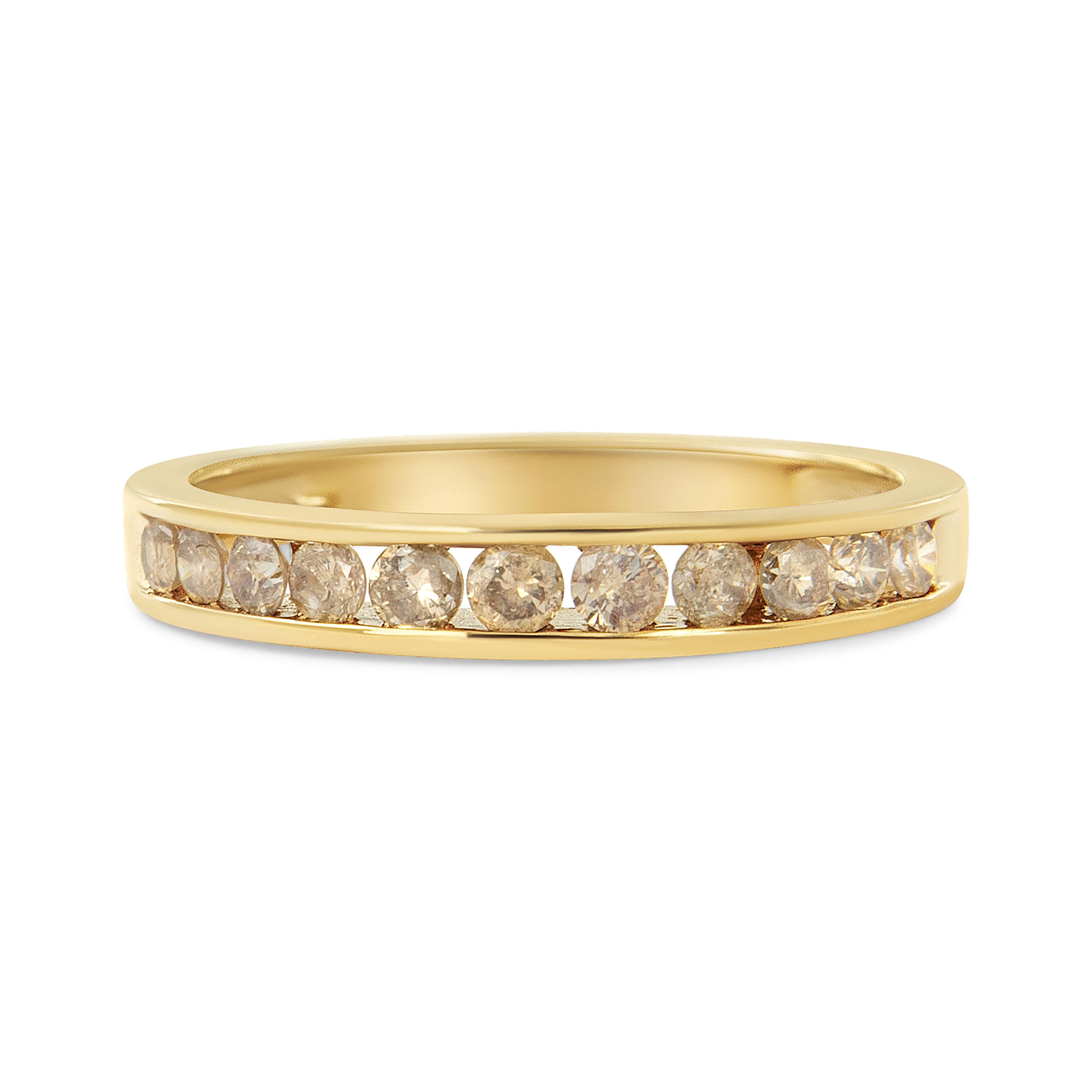 For Sale:  14k Yellow Gold over Sterling Silver 1/2 Ct Champagne Diamond 11 Stone Band Ring 4