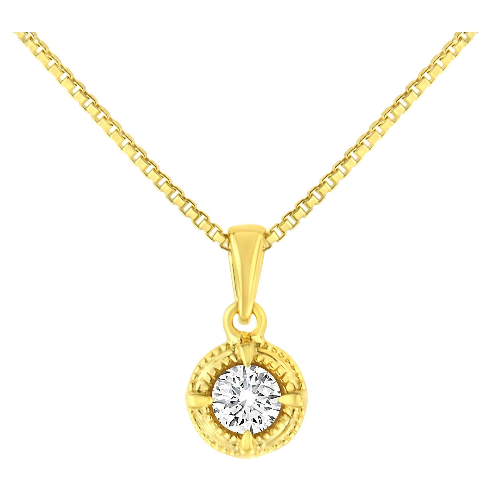 Halskette mit Solitär-Anhänger, 14 Karat Gelbgold über Sterlingsilber 1/3 Karattw Diamant