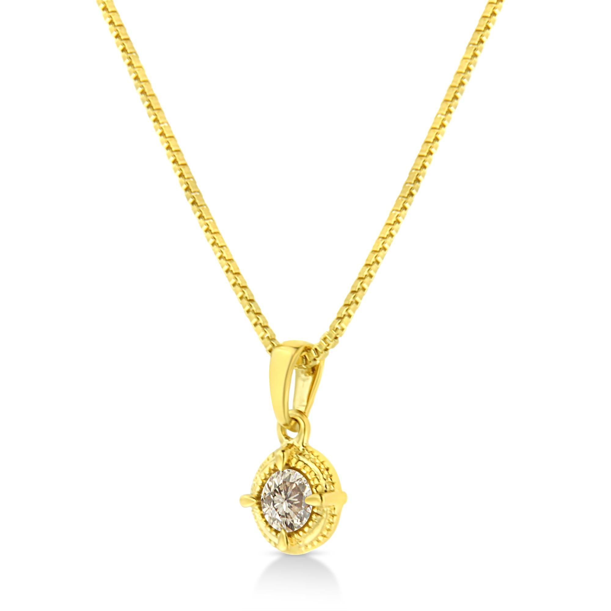 Moderne Collier pendentif solitaire en or jaune 14 carats sur argent sterling 1/5 carattw en vente