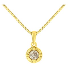 Collier pendentif solitaire en or jaune 14 carats sur argent sterling 1/5 carattw