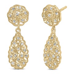 14K Yellow Gold over Sterling Silver 1/5 Cttw Diamond Teardrop Filigree Earrings