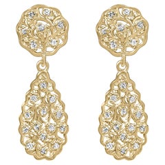 14K Yellow Gold over Sterling Silver 1/5 Cttw Diamond Teardrop Filigree Earrings