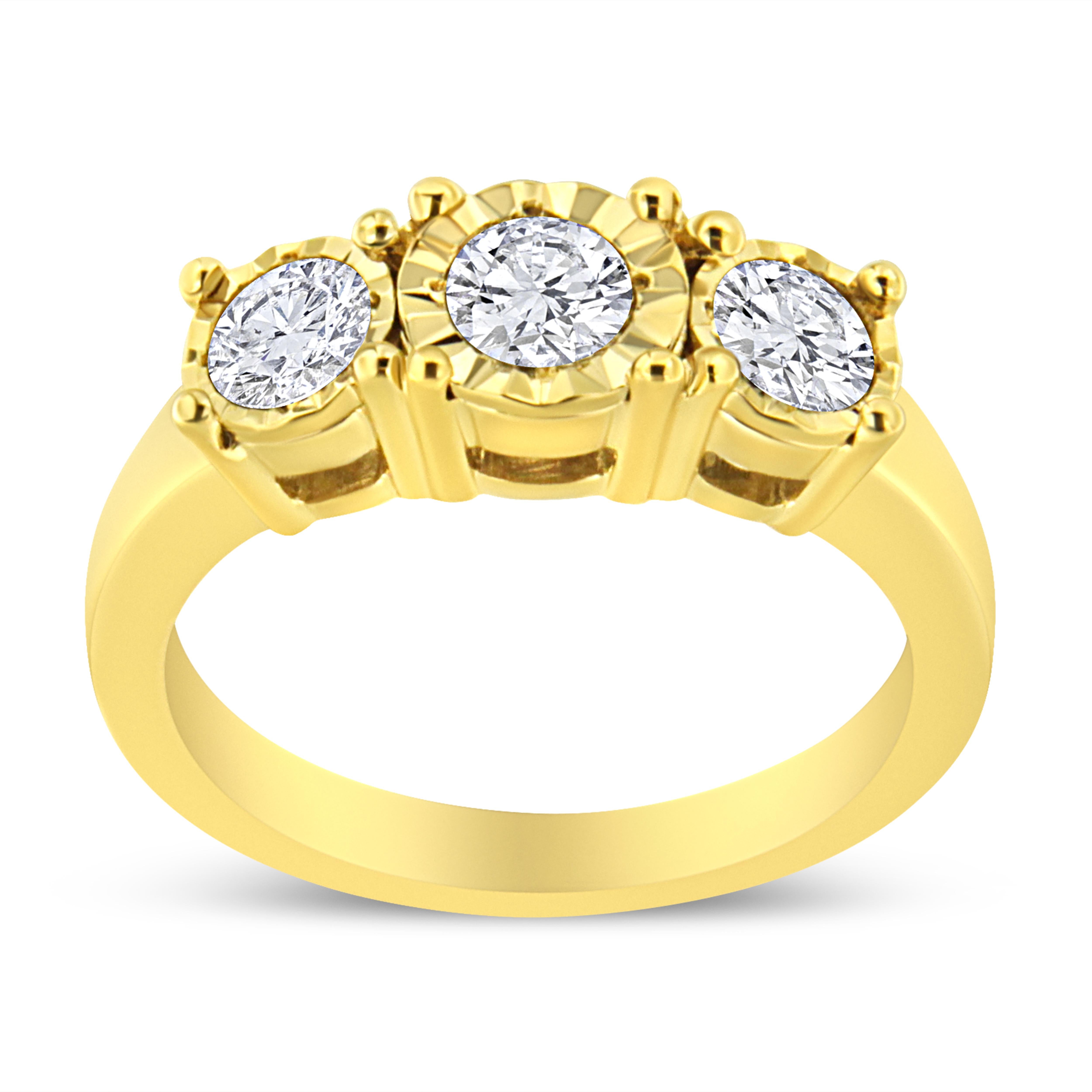 Round Cut 14K Yellow Gold Over Sterling Silver 1.0cttw Diamond Three Stone Engagement Ring For Sale