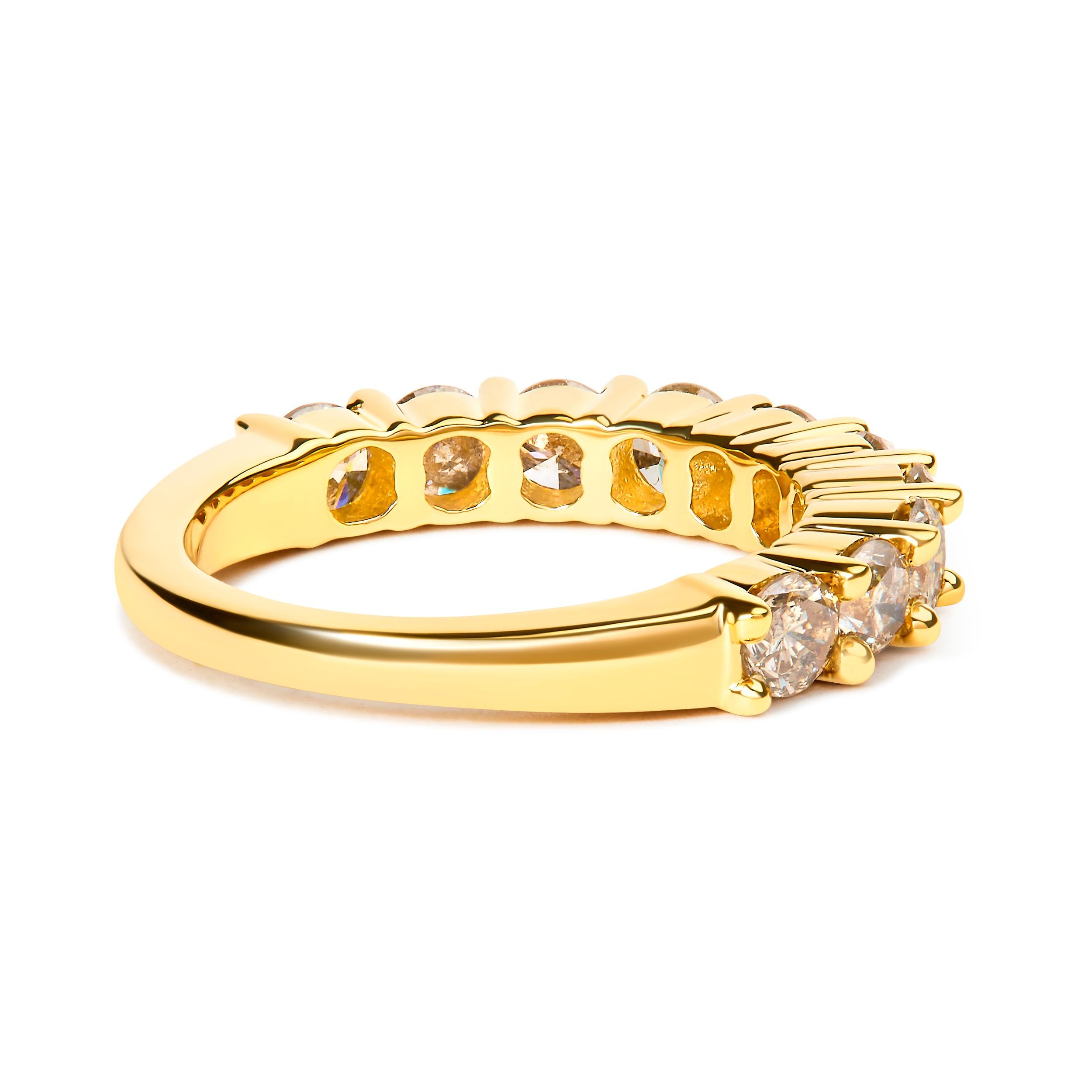 Introducing a timeless treasure that epitomizes elegance and sophistication. Crafted with utmost precision, this 14K Yellow Gold Plated .925 Sterling Silver Anniversary Band Ring is a symbol of everlasting love. Adorned with 10 natural round