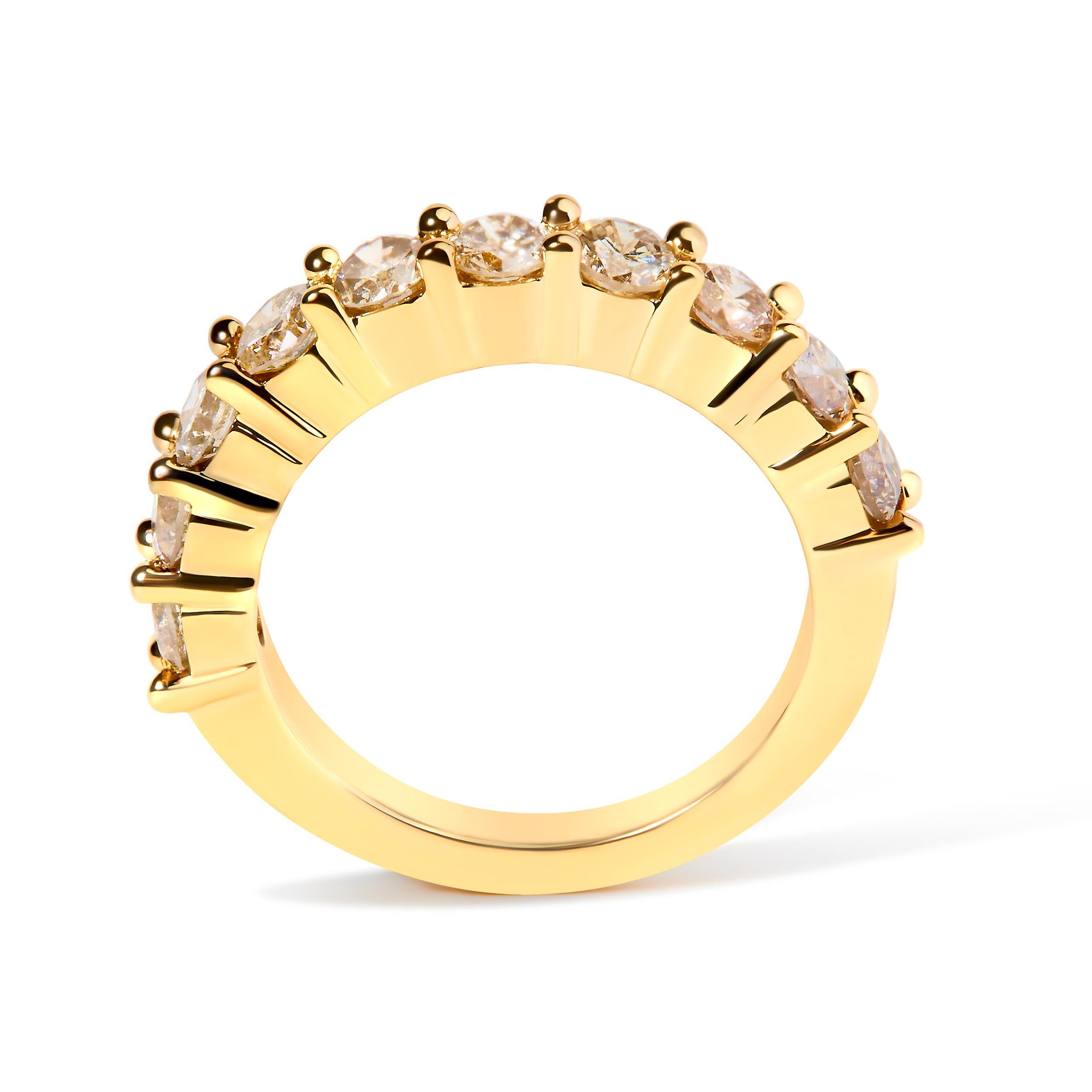 Modern 14K Yellow Gold Over Sterling Silver 2 Ct Diamond 10 Stone Anniversary Band Ring For Sale