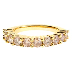 Anillo de Aniversario de Oro Amarillo de 14 K sobre Plata de Ley con 10 Piedras de Diamante de 2 qt