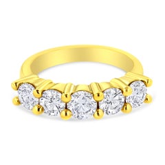 14K Yellow Gold Over Sterling Silver 2.0 Cttw Diamond 5 Stone Wedding Band Ring