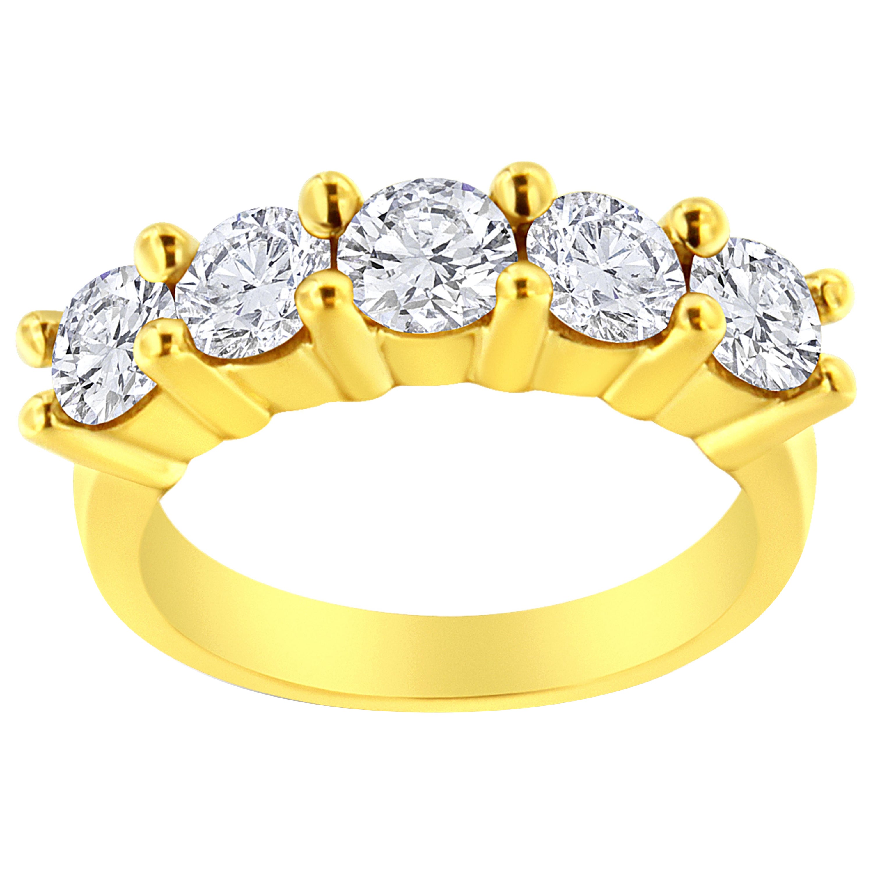 Anello nuziale con 5 pietre in oro giallo 14K e argento Sterling 2.0 Cttw di diamanti