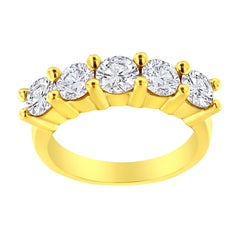 14K Yellow Gold Over Sterling Silver 2.0 Cttw Diamond 5 Stone Wedding Band Ring