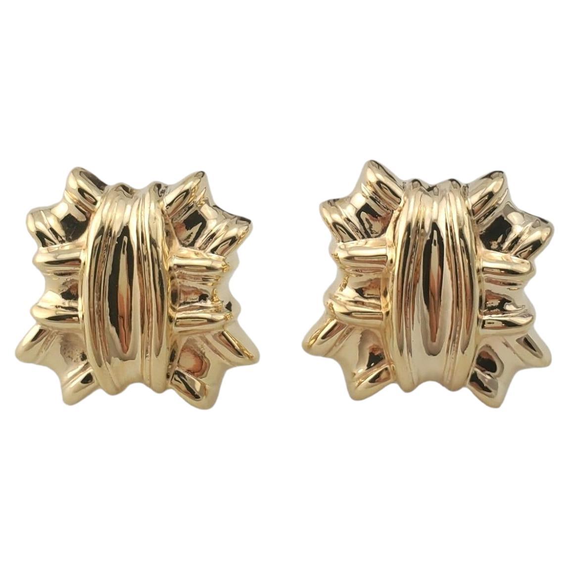 14K Yellow Gold Overlapping X Omega-Back Earrings #17312 For Sale