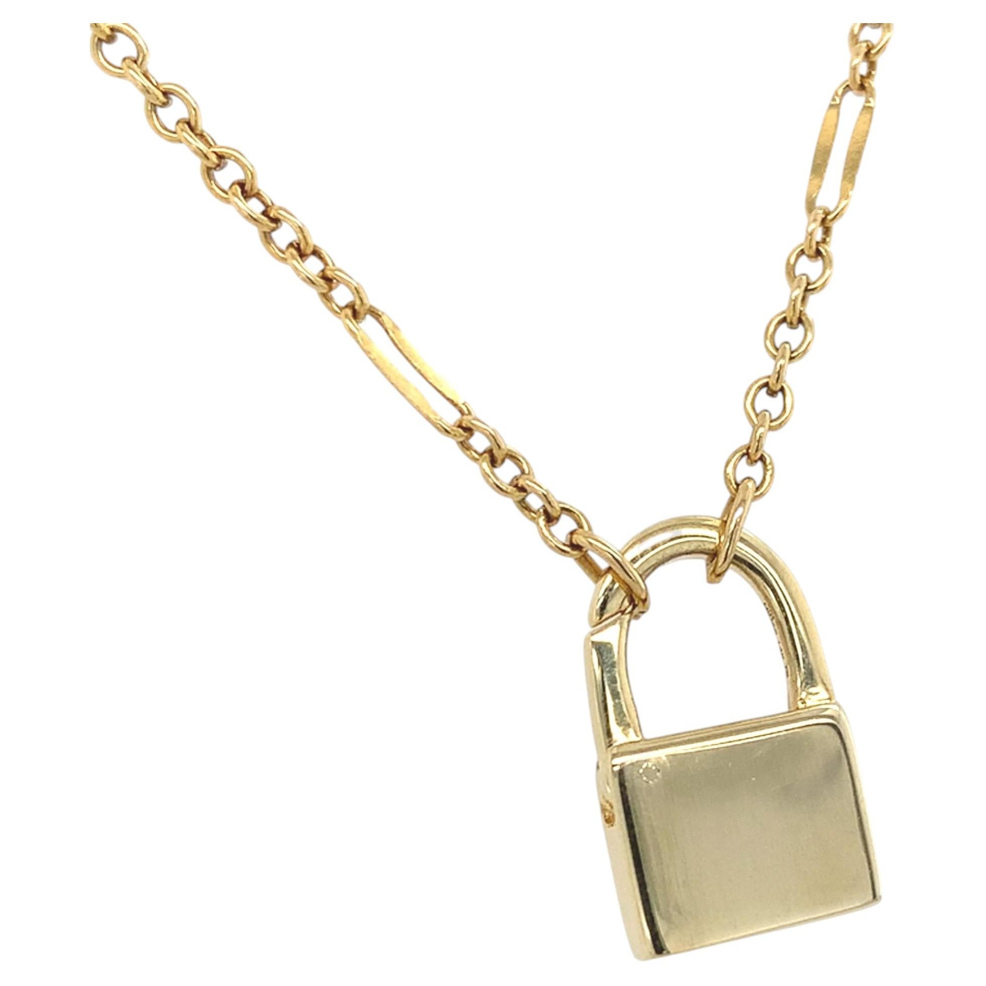 14K Yellow Gold Padlock Clasp on 24" 18K Yellow Gold Chain Necklace