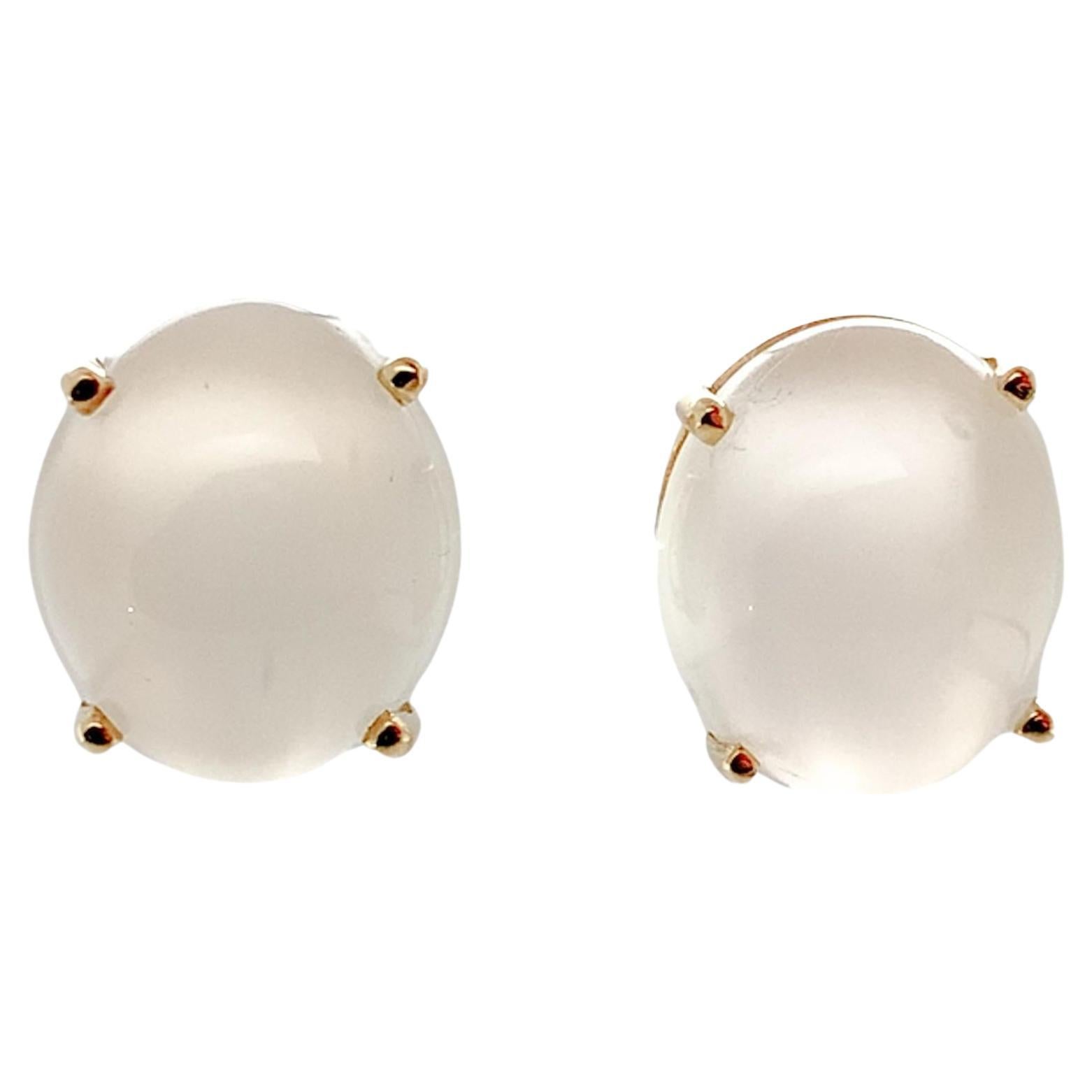 14K Yellow Gold Pair of Large 13 carat tw Moonstone Stud Earrings For Sale