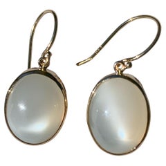 14K Yellow Gold Pair of Large Moonstone Drop Earrings 22 carats tw