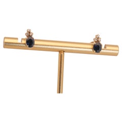 14k Yellow Gold Pair of Stud Earrings with 1.46ct Natural Sapphire and Diamonds