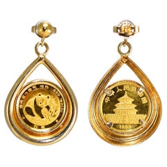 14K Yellow Gold Panda Coin Dangle Earrings