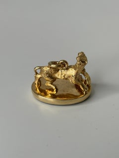 14k Yellow Gold Panther Bloodstone Pendant With Carved M Letter