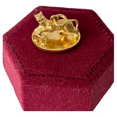 14k Yellow Gold Panther Bloodstone Pendant With Carved M Letter