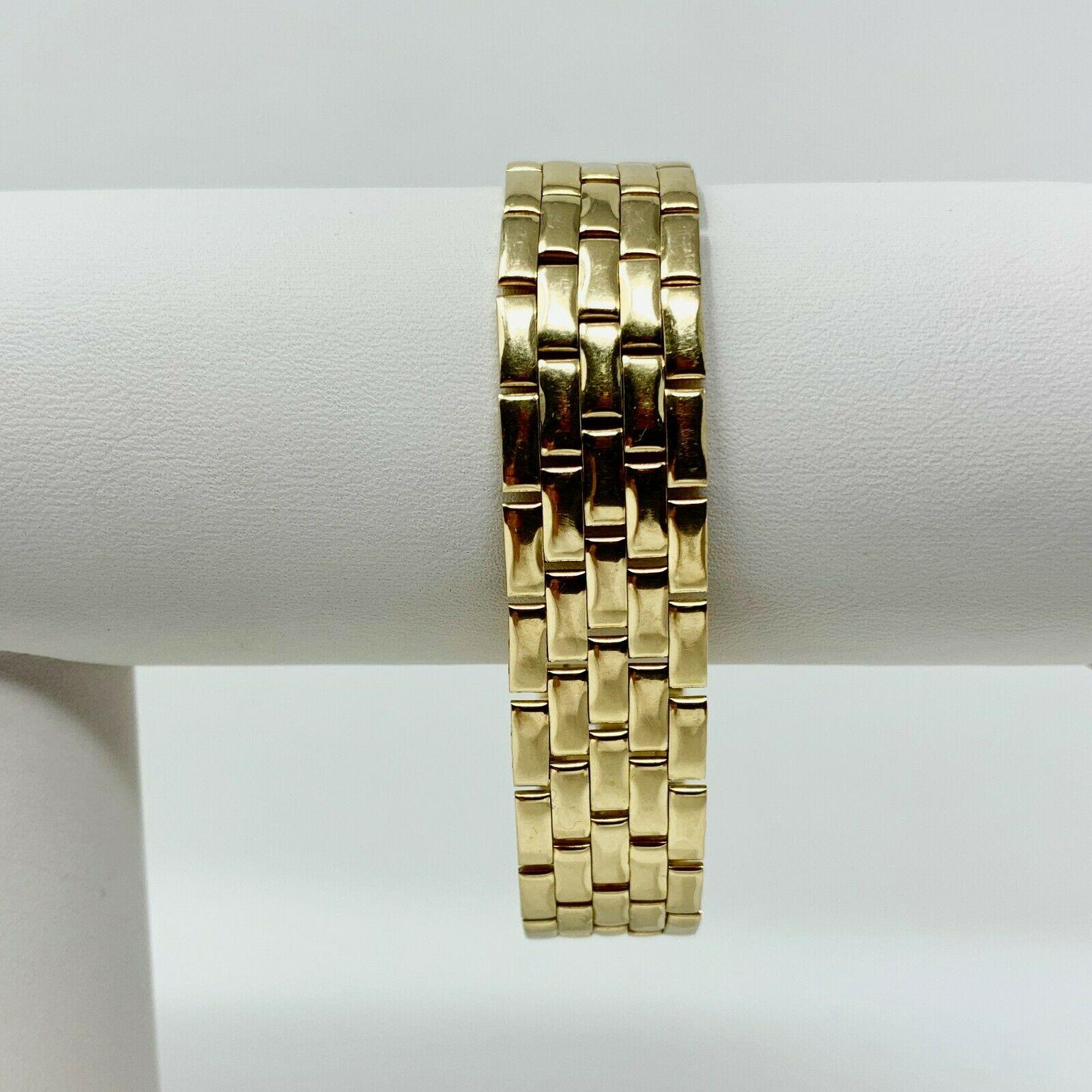 14k Yellow Gold 27.9g Panther Brick Style 15mm Link Bracelet Italy 7 Inches

Condition:  Excellent (Professionally Cleaned and Polished)
Metal:  14k Gold (Marked, and Professionally Tested)
Weight:  27.9g
Length:  7 Inches
Width:  15mm
Closure:  Box