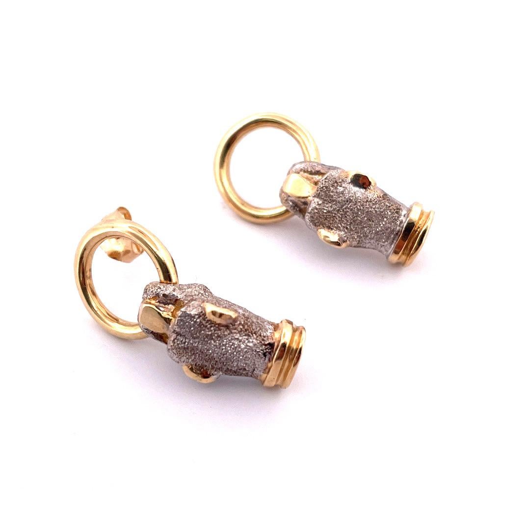 Women's 14k Yellow Gold Panther Dangling Two Tone Earrings For Sale