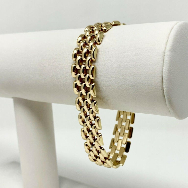 14 Karat Yellow Gold Panther Link Chain Bracelet For Sale at 1stDibs