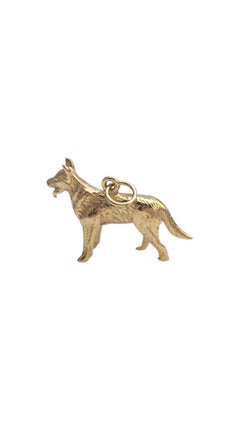 14K Yellow Gold Panting German Shepard Dog Charm #21068