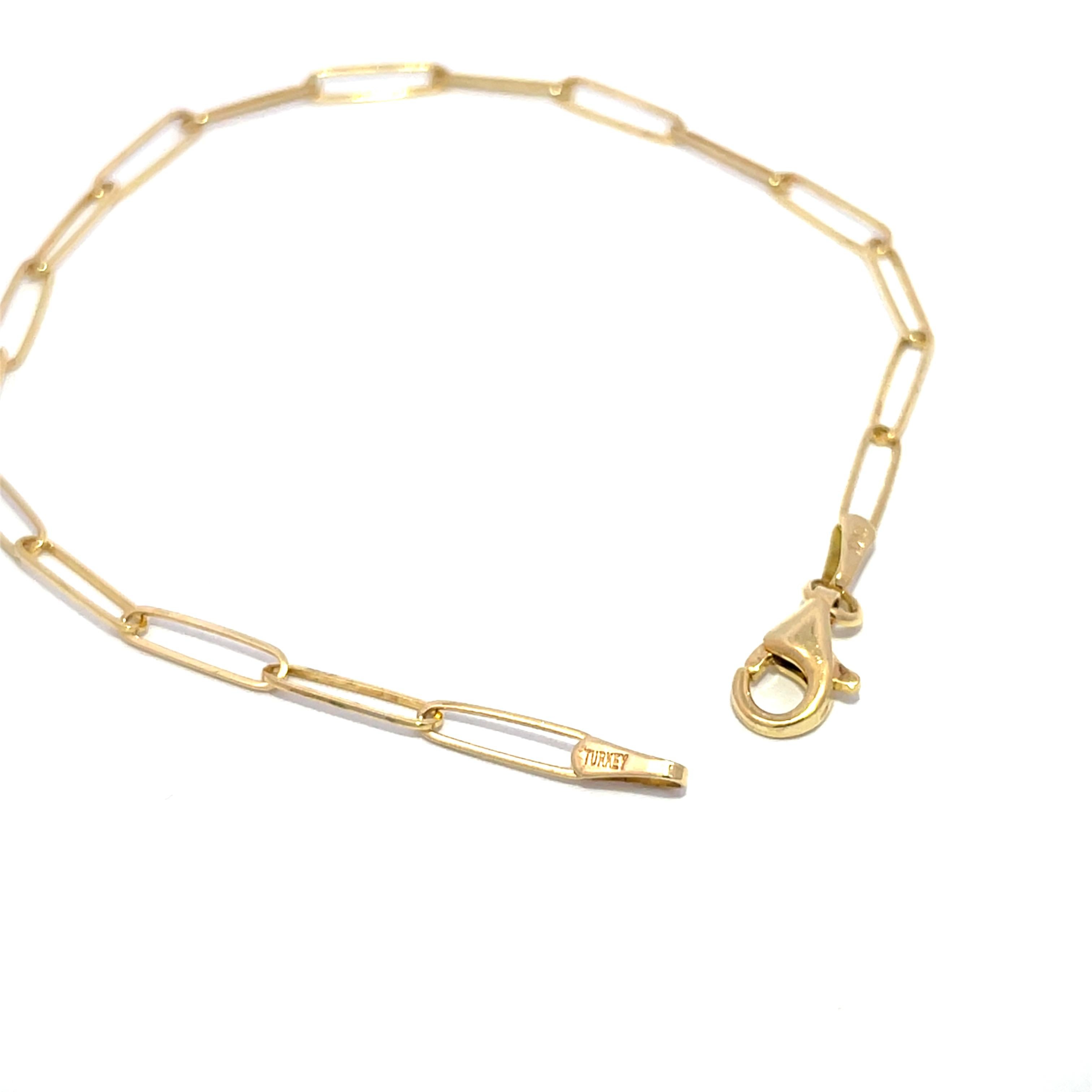 14K Yellow Gold Paper Clip Chain Bracelet In condizioni ottime in vendita a New York, NY