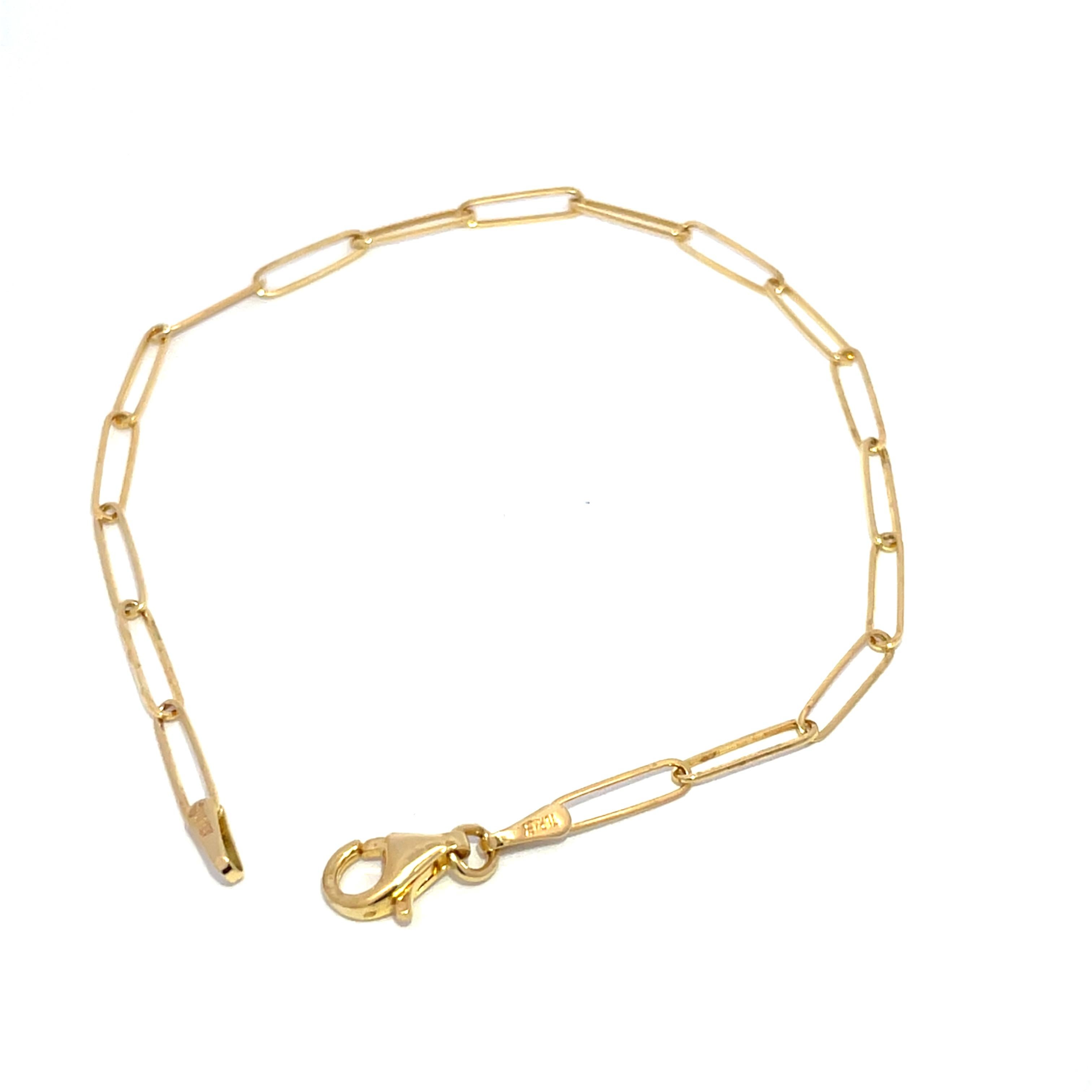 da uomo o donna 14K Yellow Gold Paper Clip Chain Bracelet in vendita