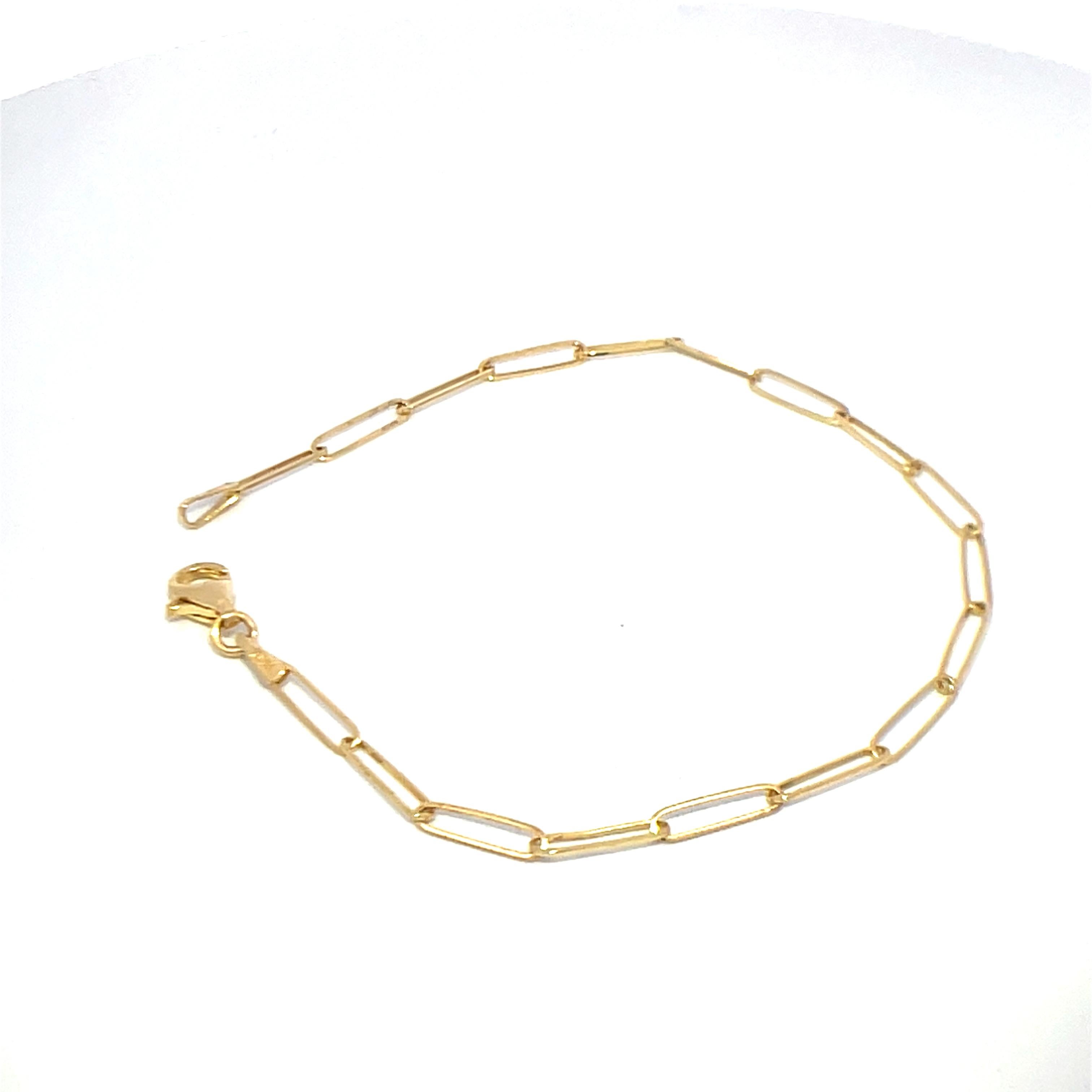 14K Yellow Gold Paper Clip Chain Bracelet in vendita 1