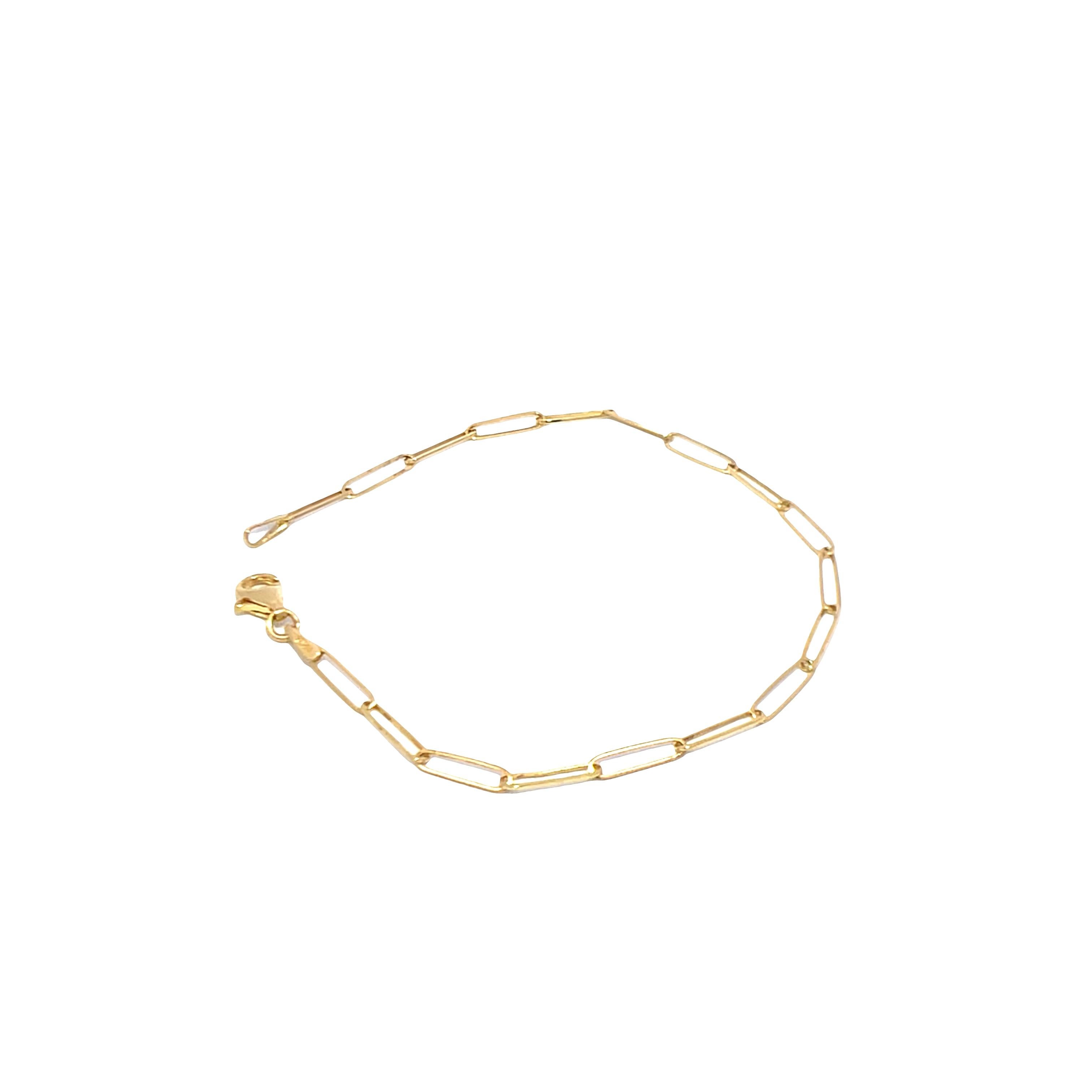 14K Yellow Gold Paper Clip Chain Bracelet in vendita 2