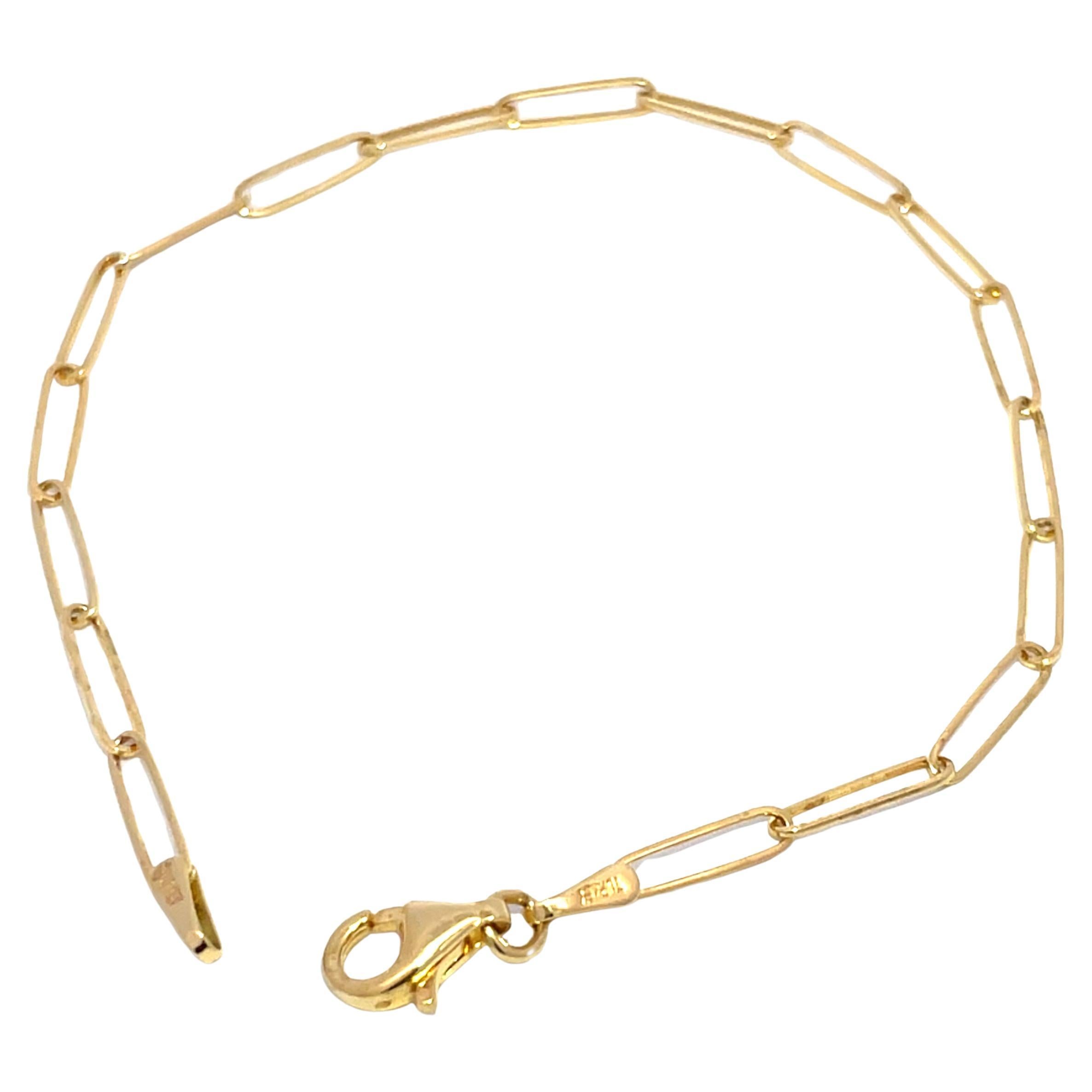 14K Yellow Gold Paper Clip Chain Bracelet in vendita