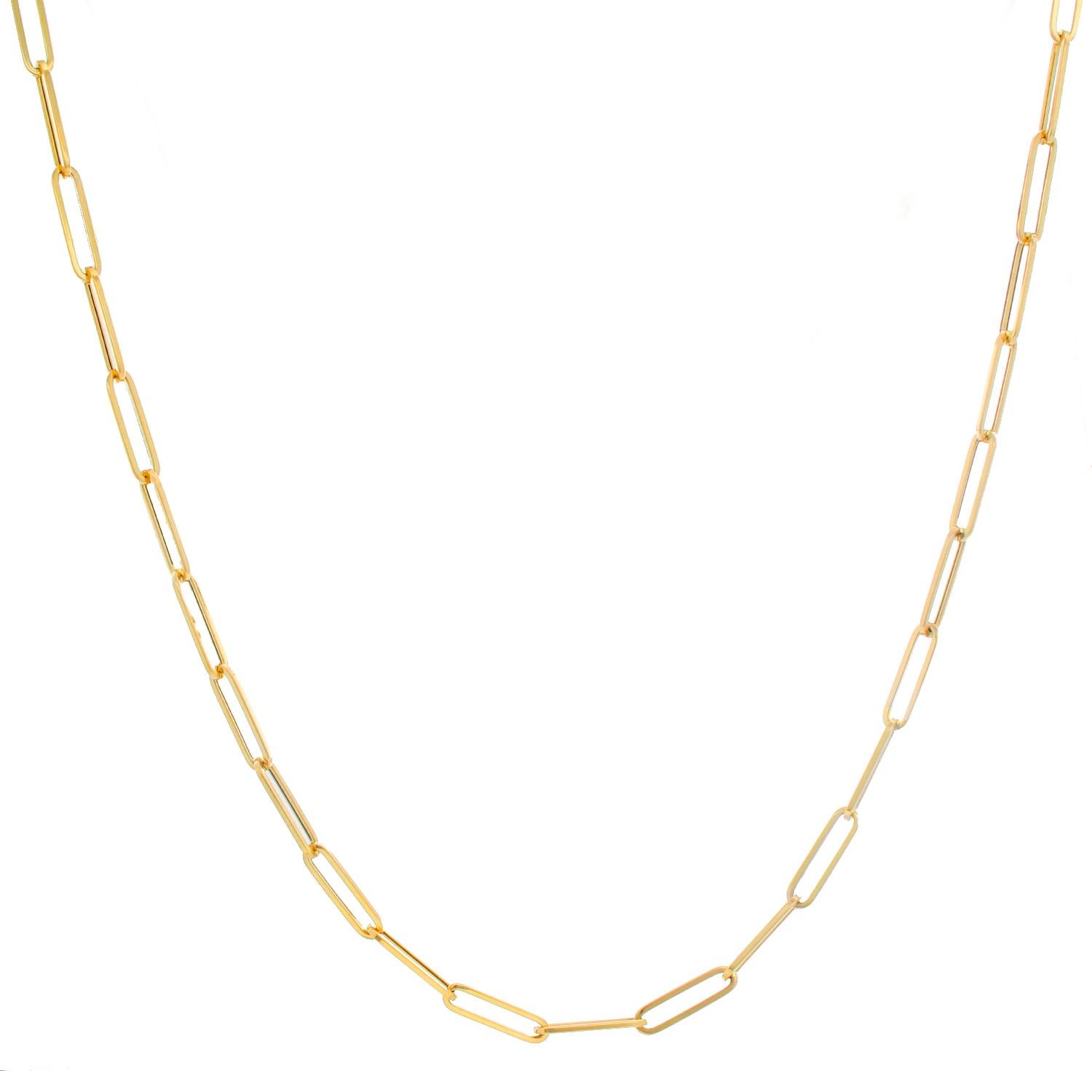 Women's 14 Karat Yellow Gold Paper Clip Chain Necklace For Sale
