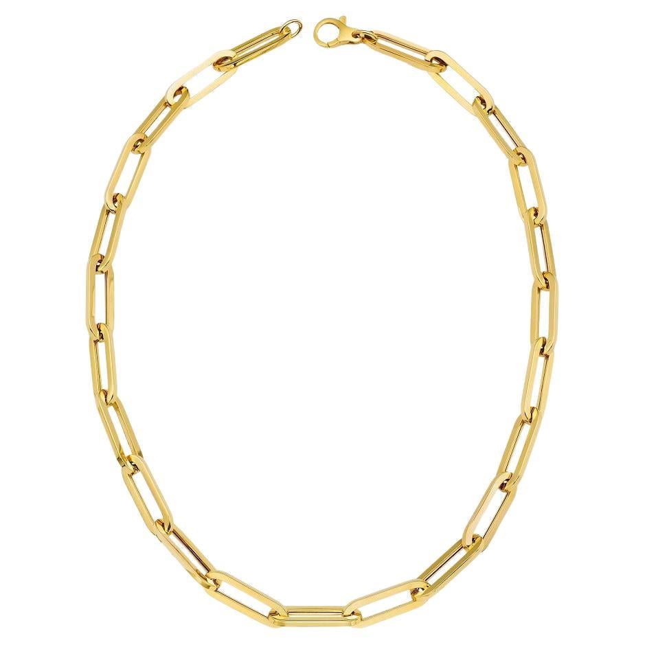 14K Yellow Gold Paper Clip Necklace 7.0mm For Sale