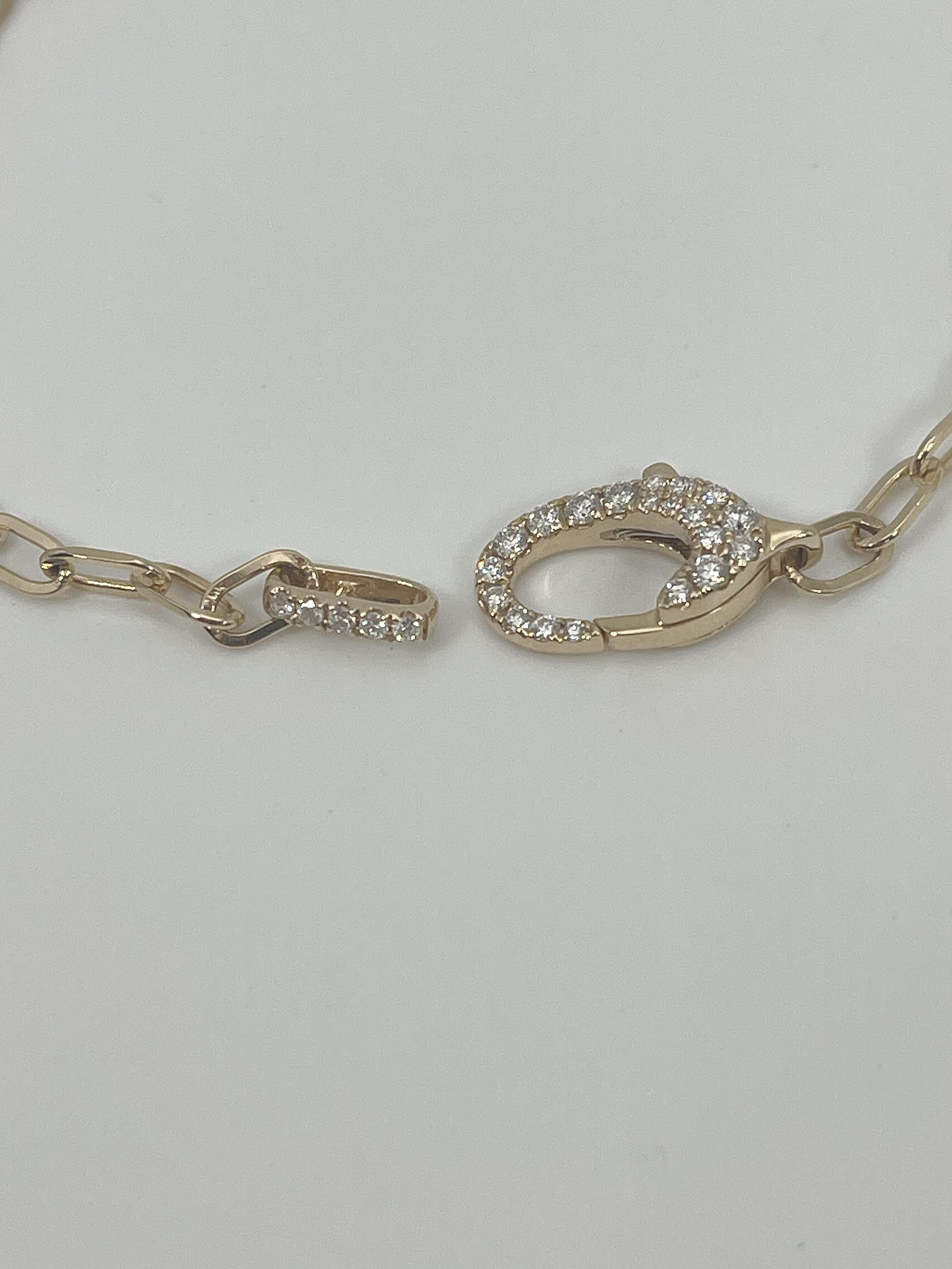Round Cut 14K Yellow Gold Paperclip Bracelet with .24 CTW Diamond Clasp For Sale