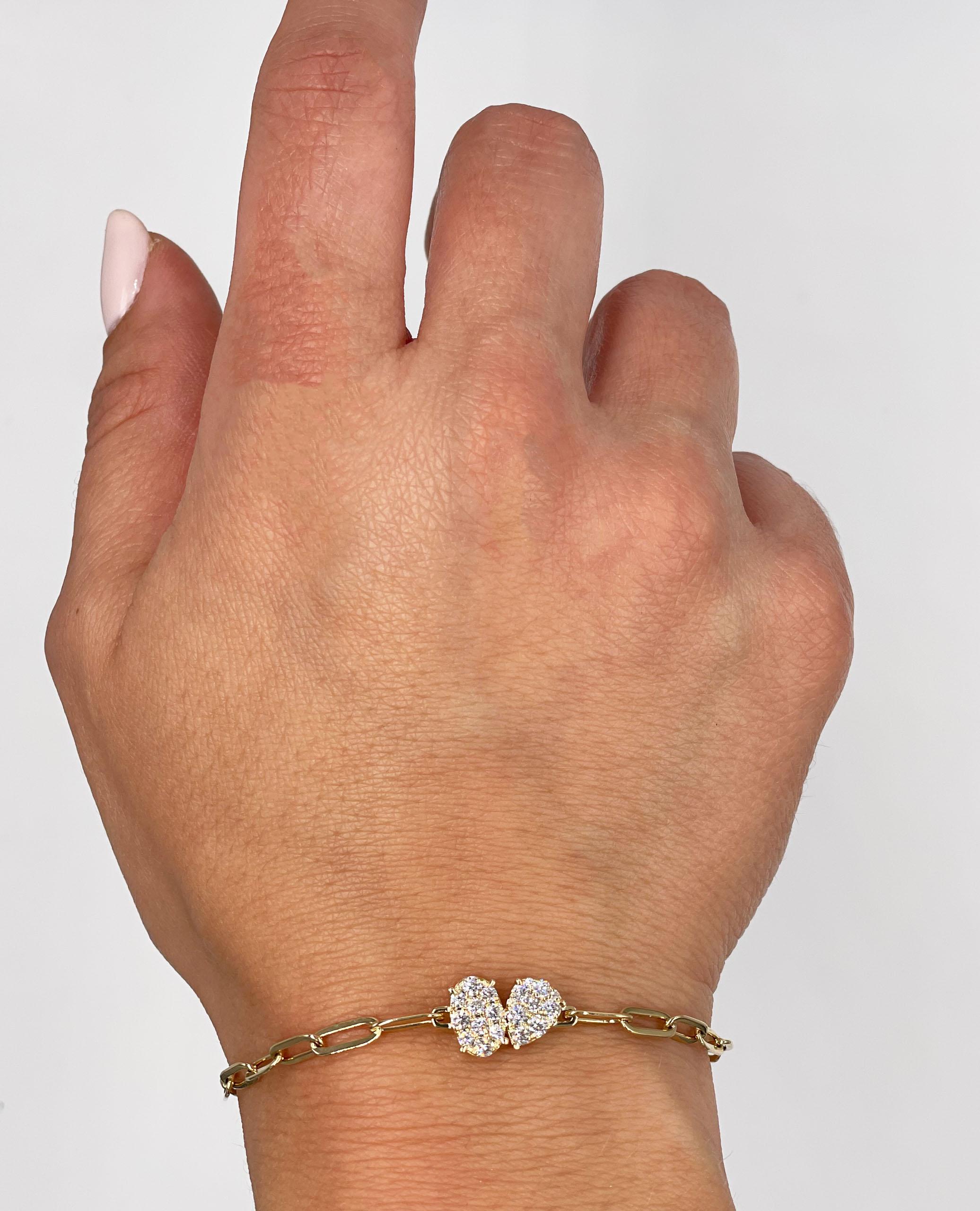 Round Cut 14K Yellow Gold Paperclip Bracelet with Diamonds 0.51 Carats For Sale