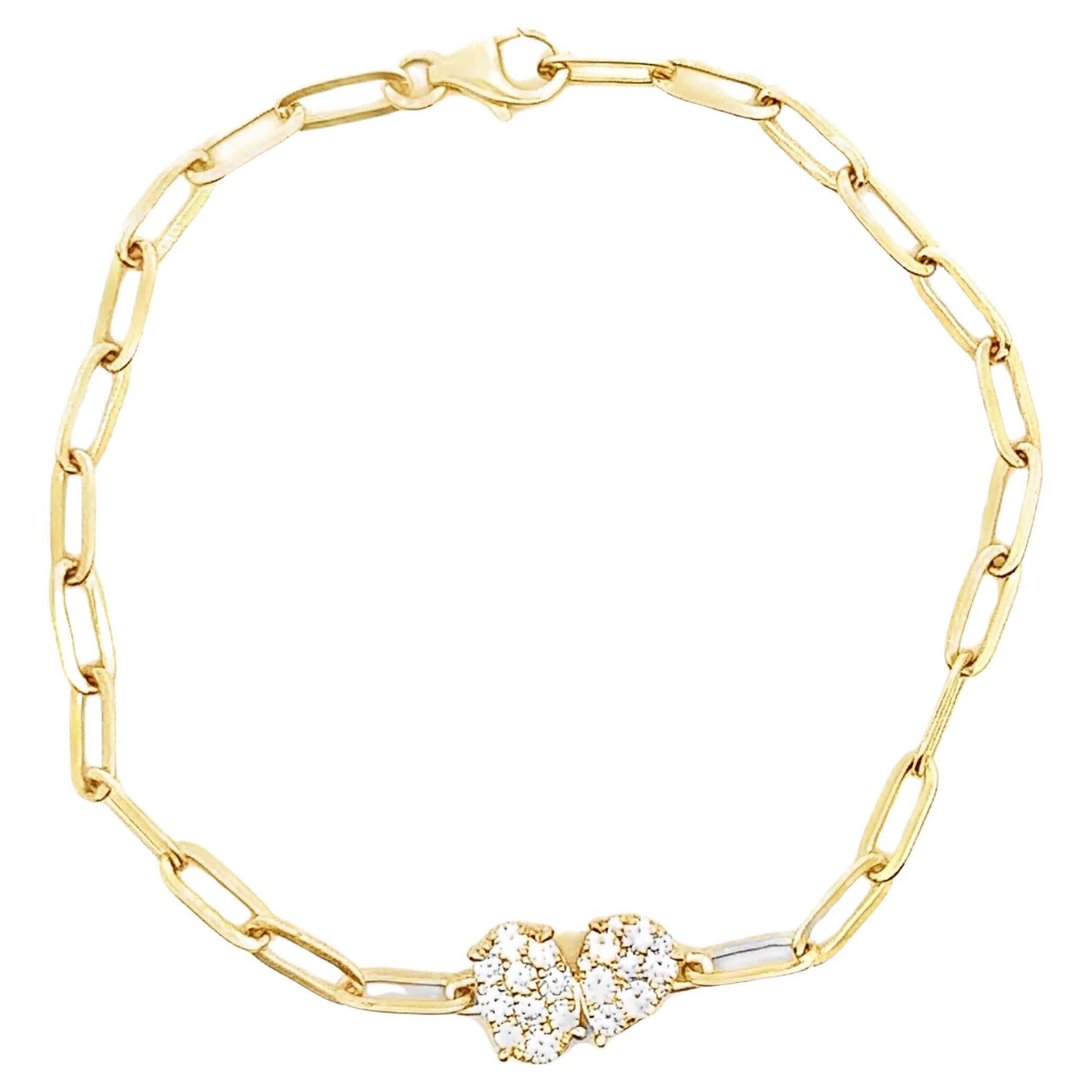 14K Yellow Gold Paperclip Bracelet with Diamonds 0.51 Carats For Sale
