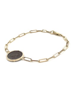 14K Yellow Gold Paperclip Bracelet with Replica Roman Coin