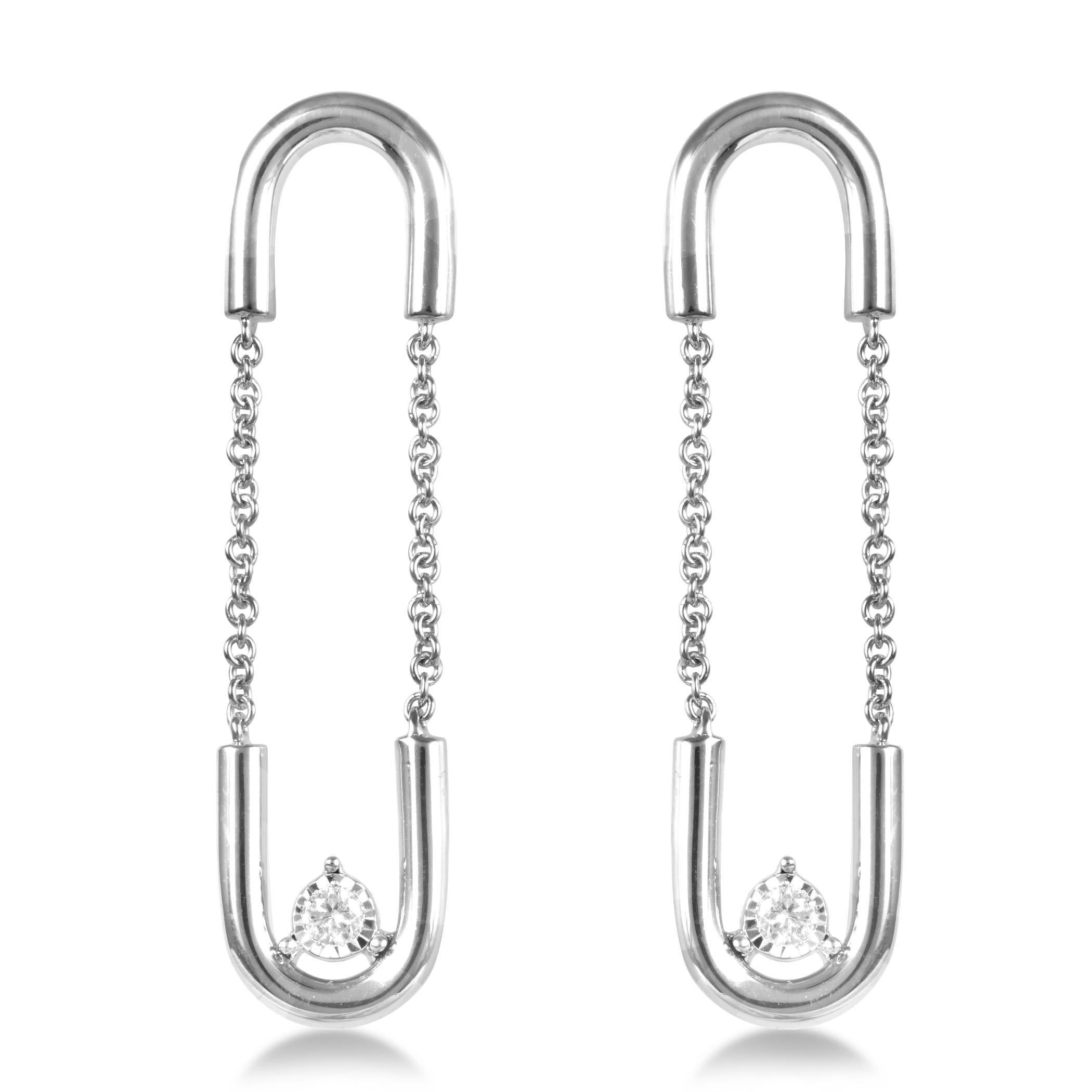 14K Yellow Gold Paperclip Dangling Diamond Earrings In New Condition For Sale In New York, NY