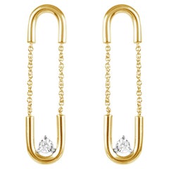 14K Yellow Gold Paperclip Dangling Diamond Earrings