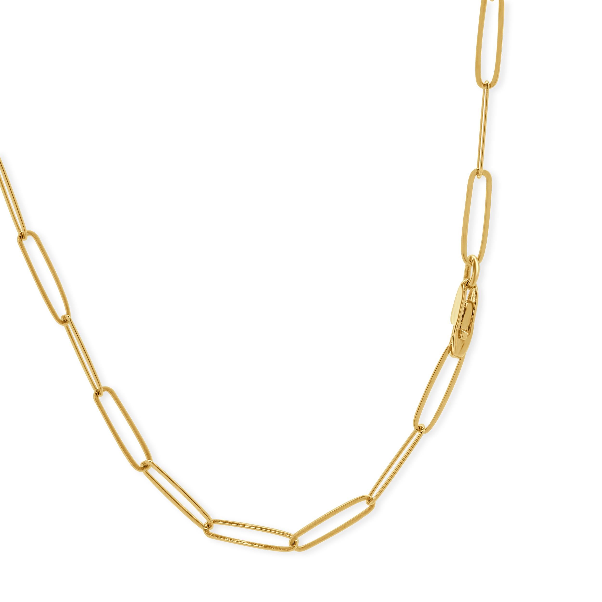 Round Cut 14k Yellow Gold Paperclip Diamond Heart Bar Necklace