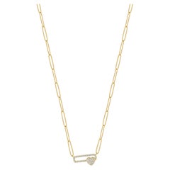 14k Yellow Gold Paperclip Diamond Heart Bar Necklace