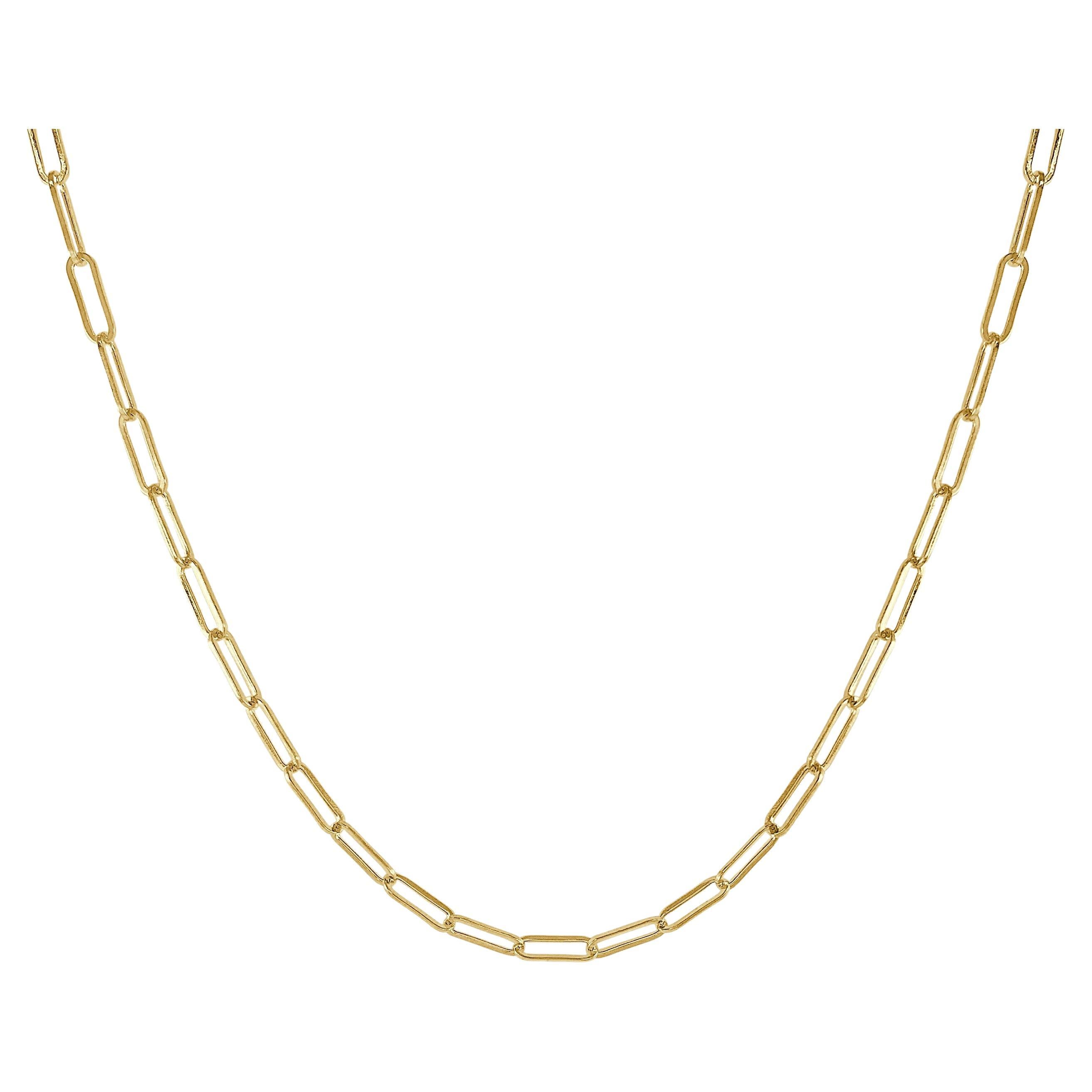 14K Yellow Gold Paperclip Link Necklace 20" Inches For Sale