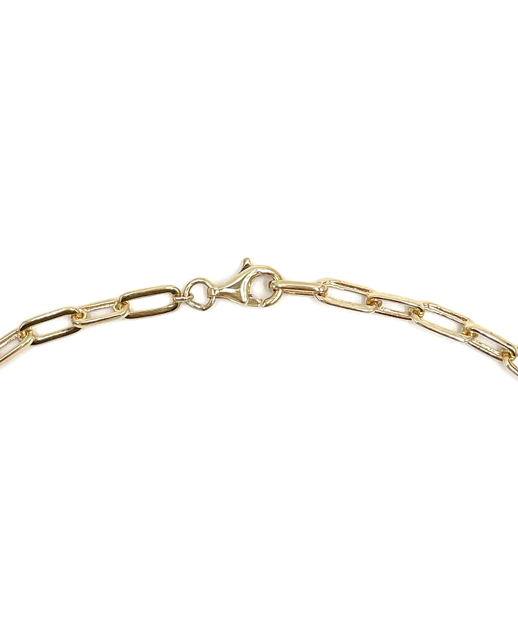 14K Gelbgold Büroklammer Halskette mit runden  Diamanten - 18 Zoll lang (Zeitgenössisch) im Angebot