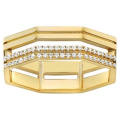 14K Yellow Gold Parallel Honeycomb Diamond Ring
