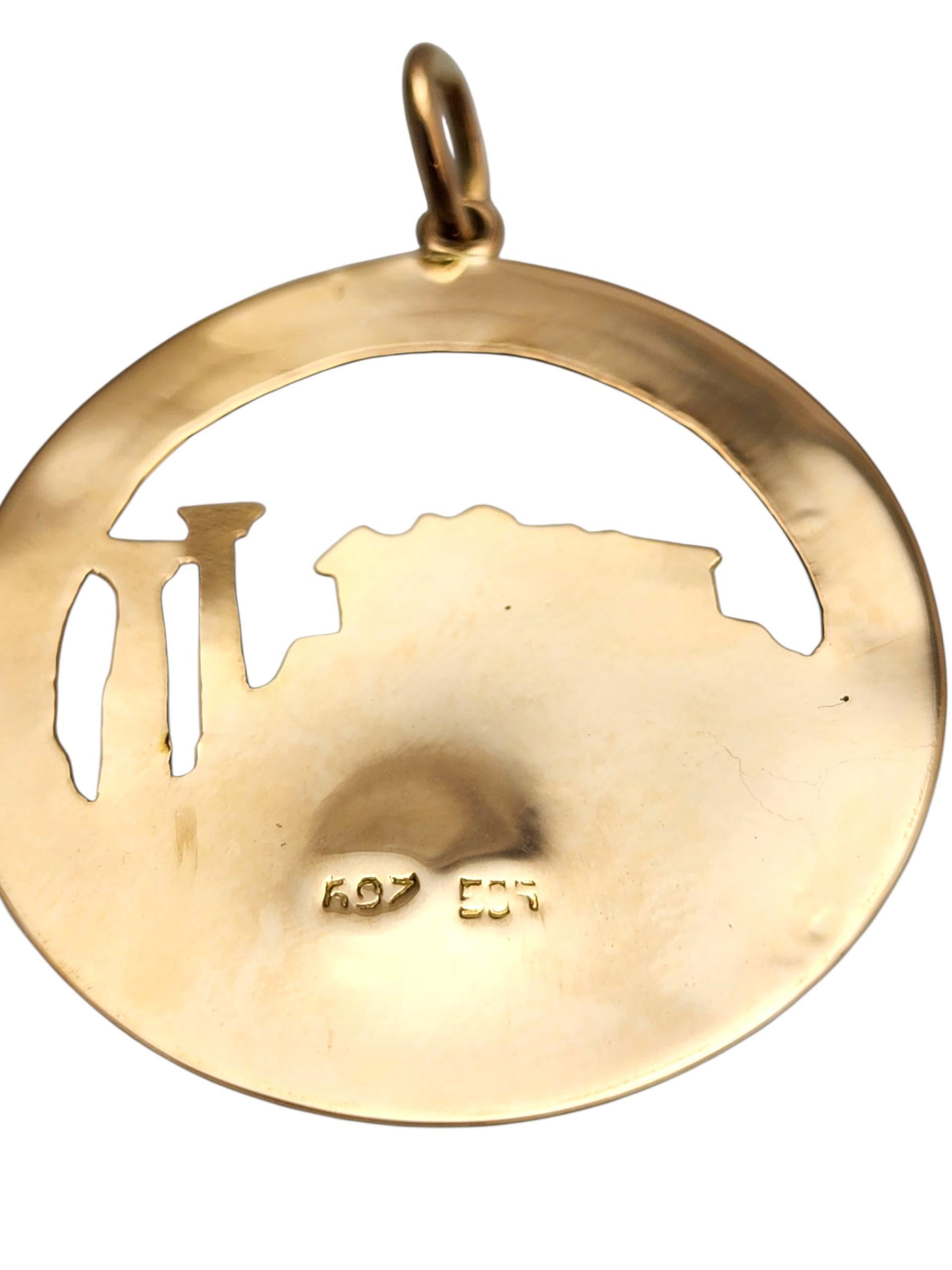 14K Yellow Gold Parthenon Temple Pendant #22768 For Sale 2