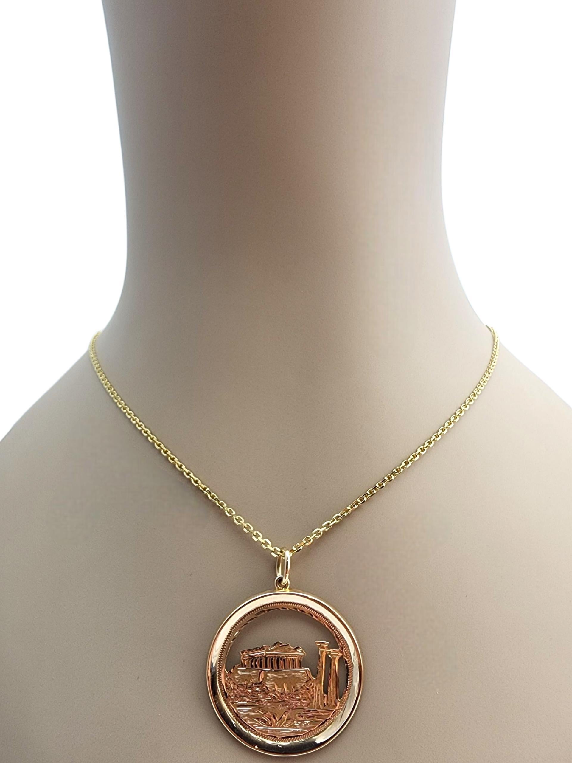 14K Yellow Gold Parthenon Temple Pendant #22768 For Sale 4