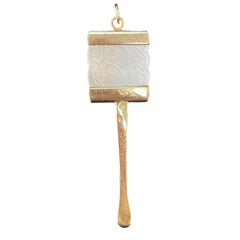 14K Yellow Gold Party Spoon Pendant with Carved Mother of Pearl