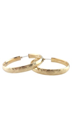 14K Yellow Gold Patterned Hoop Earrings #16196