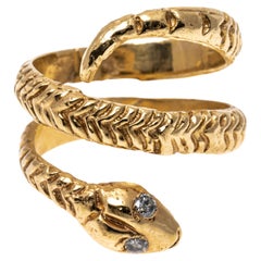 14k Yellow Gold Patterned Triple Coil Serpent Motif Ring